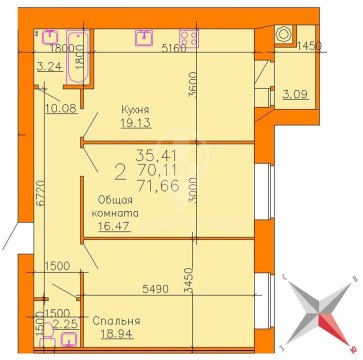 2-к квартира, 2/16 эт., 69м²